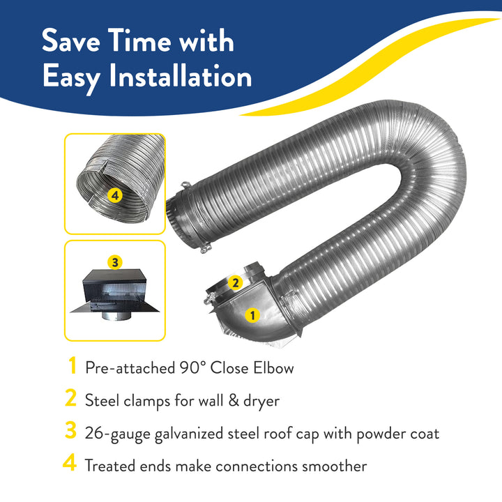 Builder's Best SAF-T Metal Single Elbow Dryer Vent Duct Kit, 4" Diameter, 8-Feet