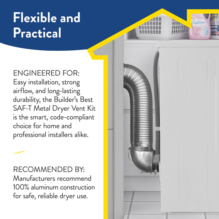 Builder's Best SAF-T Metal Single Elbow Dryer Vent Duct Kit, 4" Diameter, 8-Feet