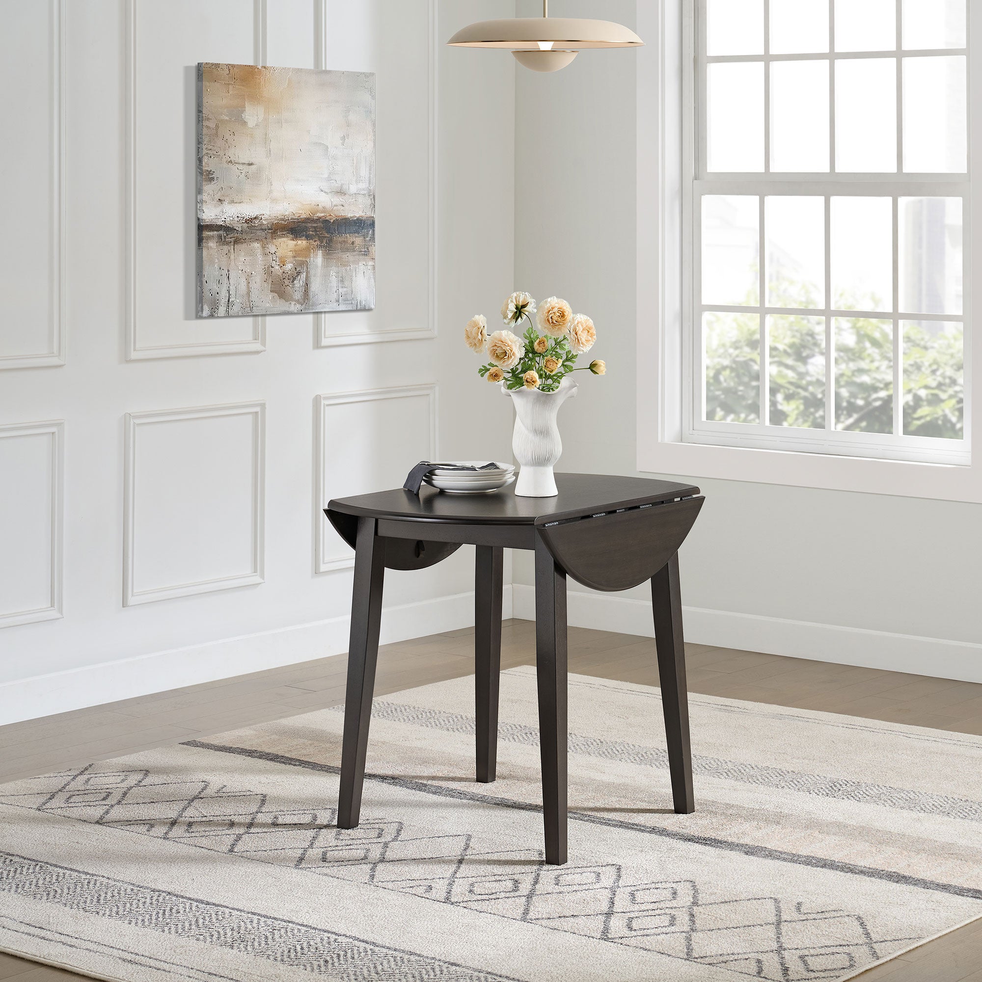 ROME + OAK Hinged Drop Leaf Dining Table, 22-36" Tabletop, Brown (Open Box)