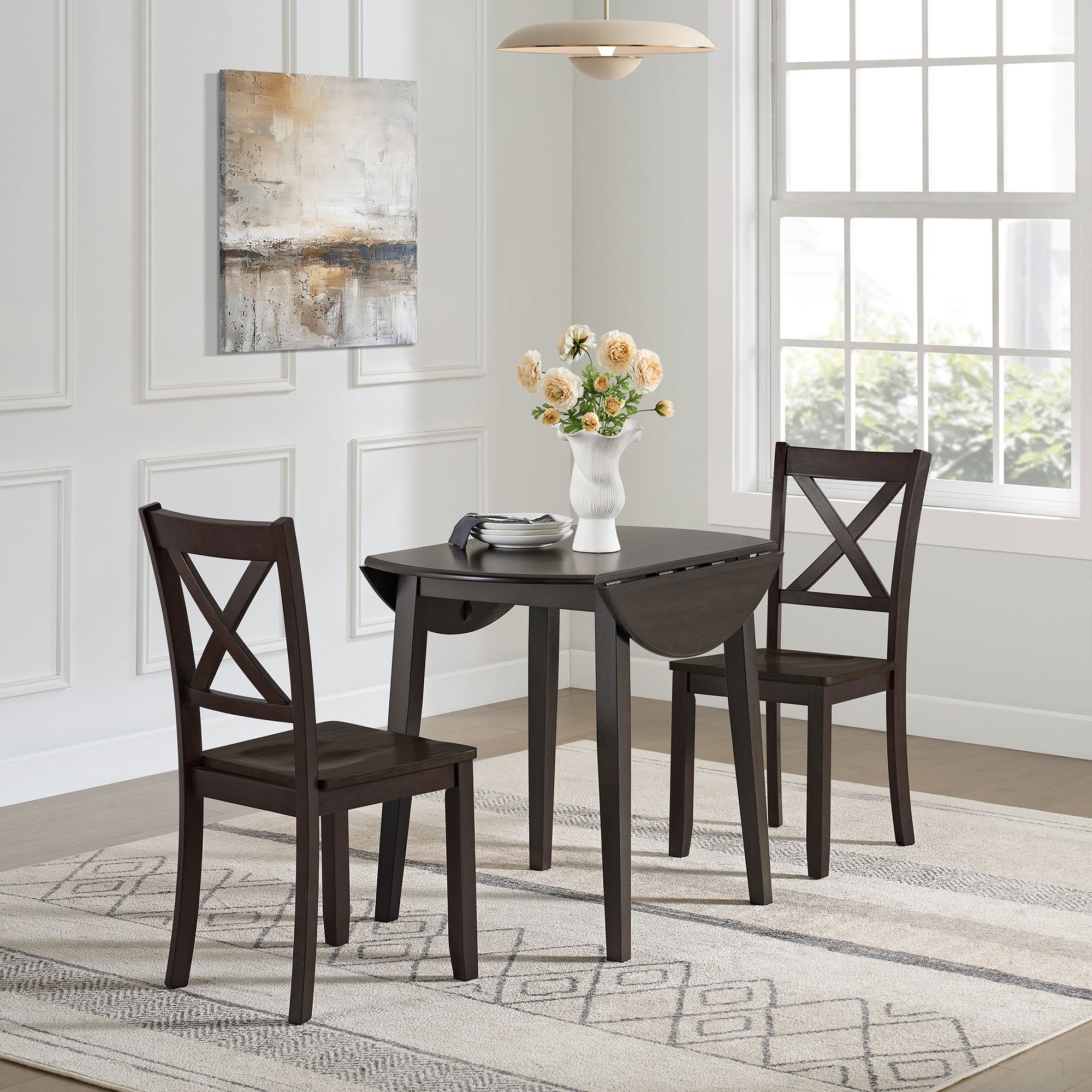 ROME + OAK Hinged Drop Leaf Dining Table, 22-36" Tabletop, Brown (Open Box)