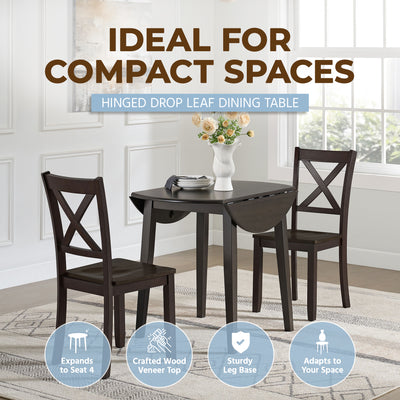ROME + OAK Drop Leaf Table with Set of 4 X-Back Chairs, Wooden Dining Set, Brown