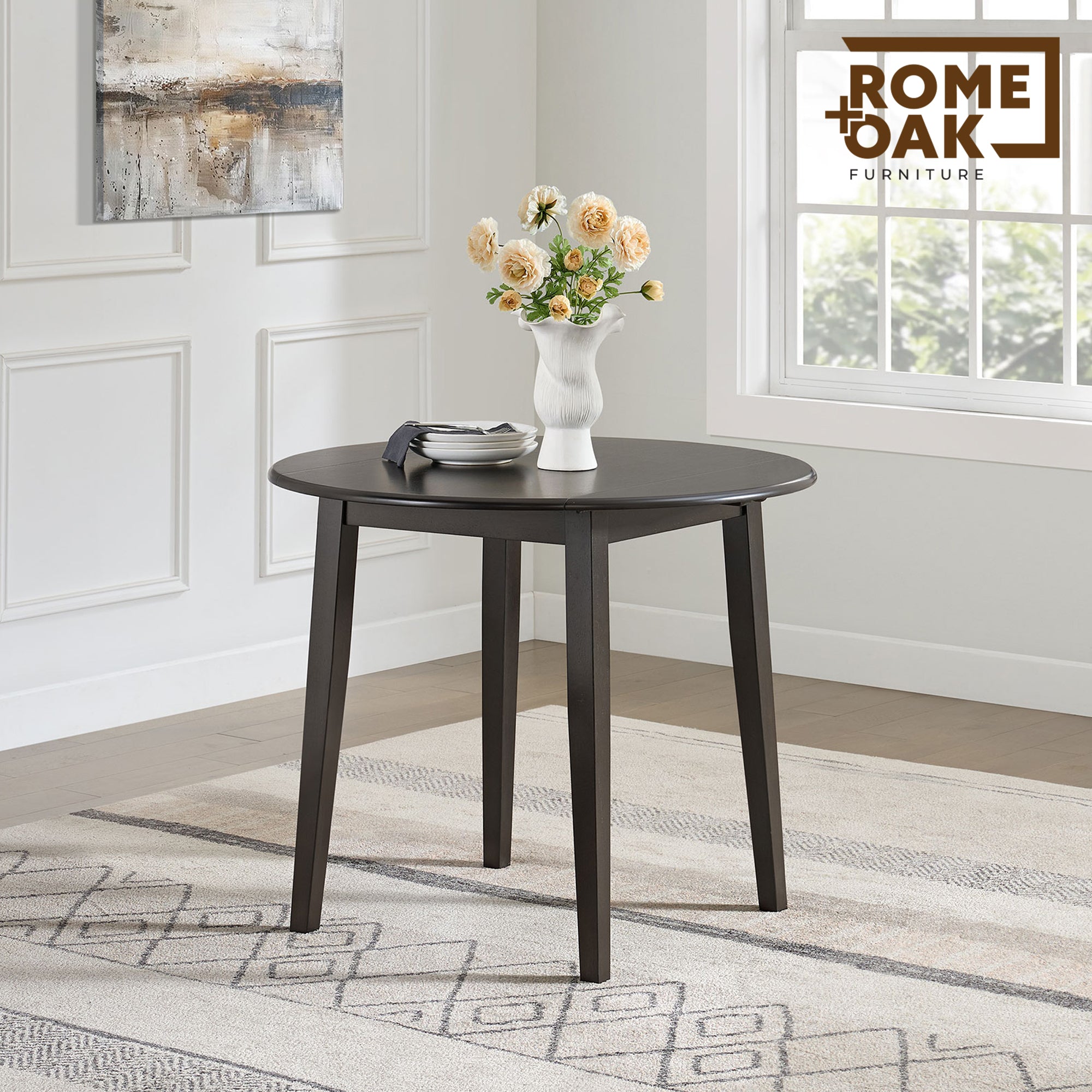 ROME + OAK Hinged Drop Leaf Dining Table, 22-36" Tabletop, Brown (Open Box)