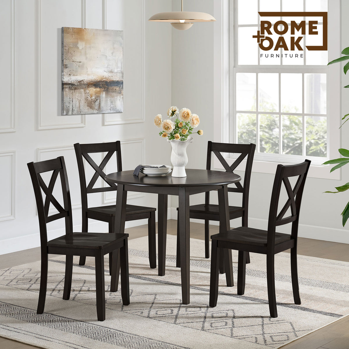 ROME + OAK Hinged Drop Leaf Dining Table, 22-36" Tabletop, Brown (Open Box)