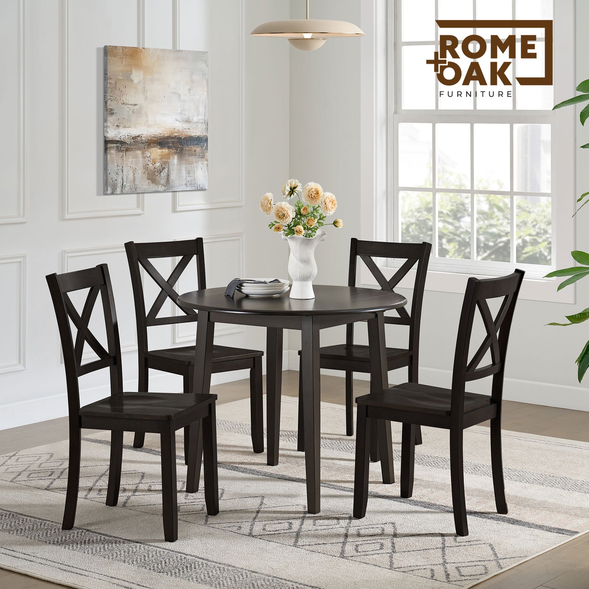ROME + OAK Hinged Drop Leaf Dining Table, 22-36" Tabletop, Brown (Open Box)