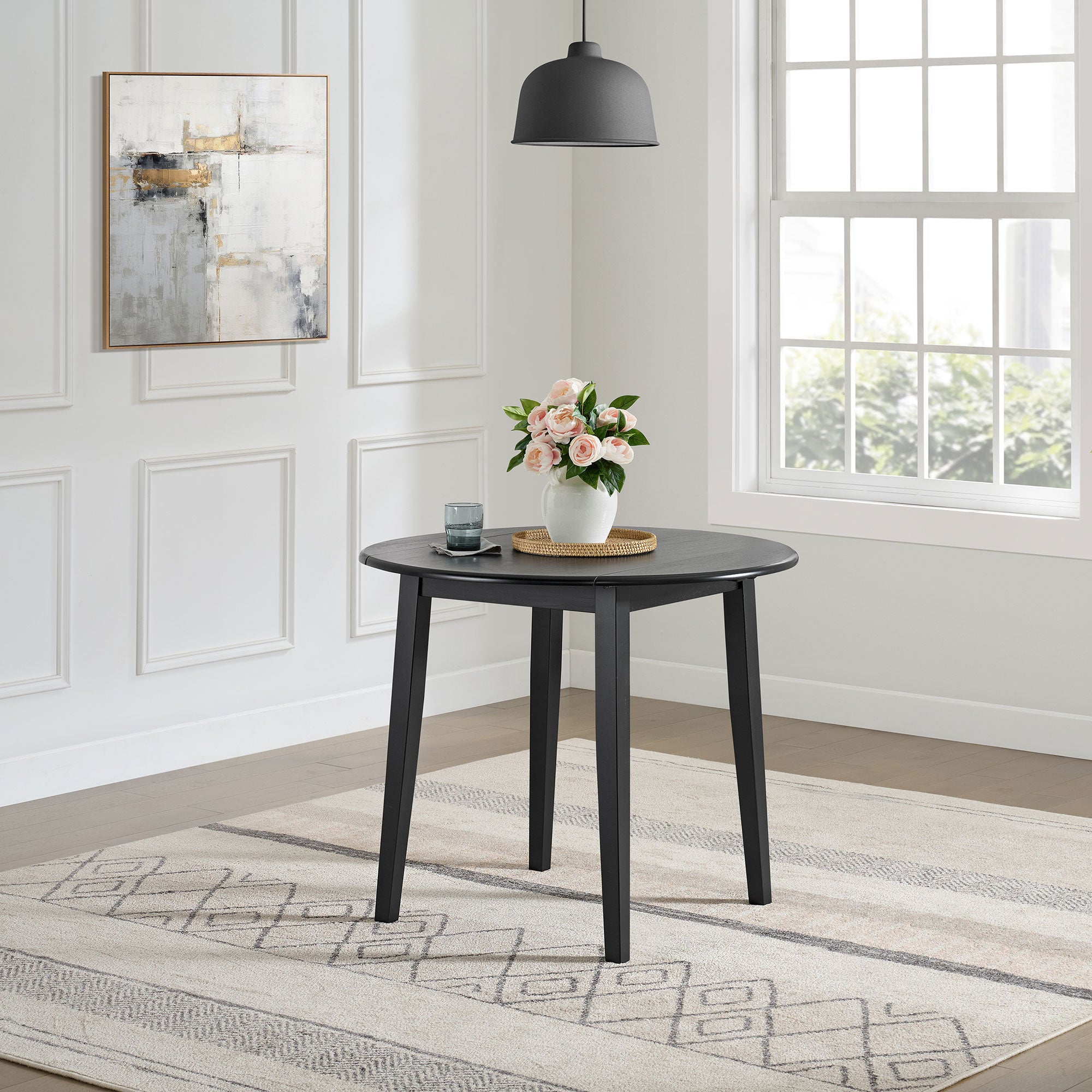 ROME + OAK Drop Leaf Table with Set of 2 X-Back Chairs, Wooden Dining Set, Black