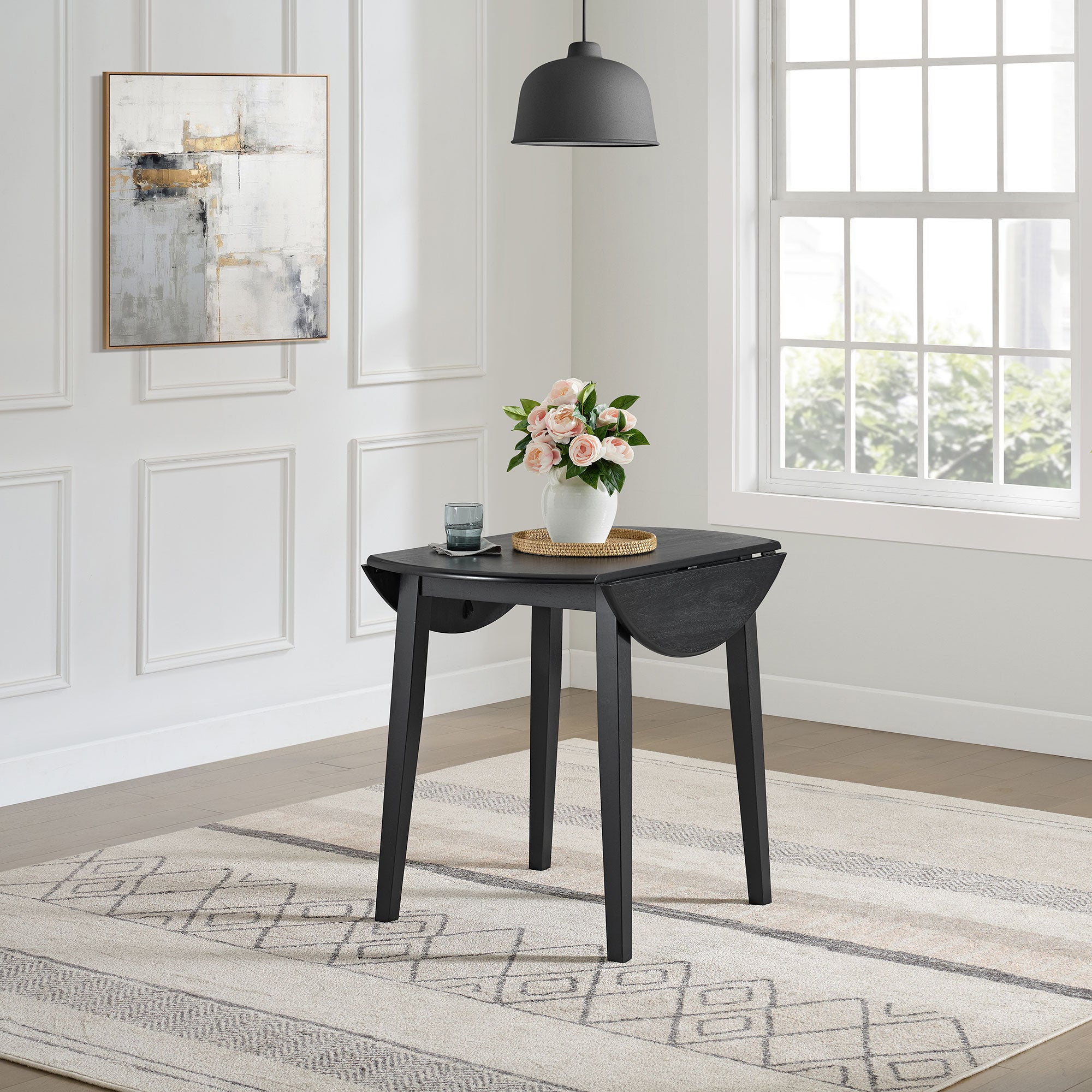 ROME + OAK Dining Set w/2 Remy Grey Fabric Chairs & Drop Leaf 22-36" Table,Black - VMInnovations