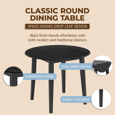 ROME + OAK Drop Leaf Table with Set of 2 X-Back Chairs, Wooden Dining Set, Black