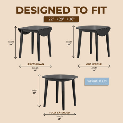 ROME + OAK Drop Leaf Table with Set of 2 X-Back Chairs, Wooden Dining Set, Black
