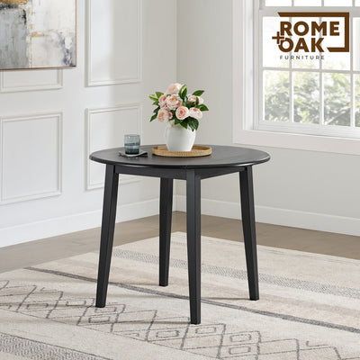 ROME + OAK Drop Leaf Table with Set of 2 X-Back Chairs, Wooden Dining Set, Black