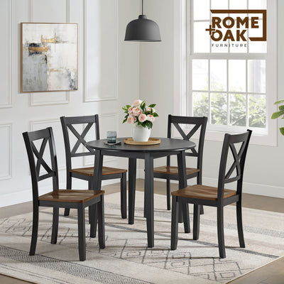ROME + OAK Drop Leaf Table with Set of 2 X-Back Chairs, Wooden Dining Set, Black