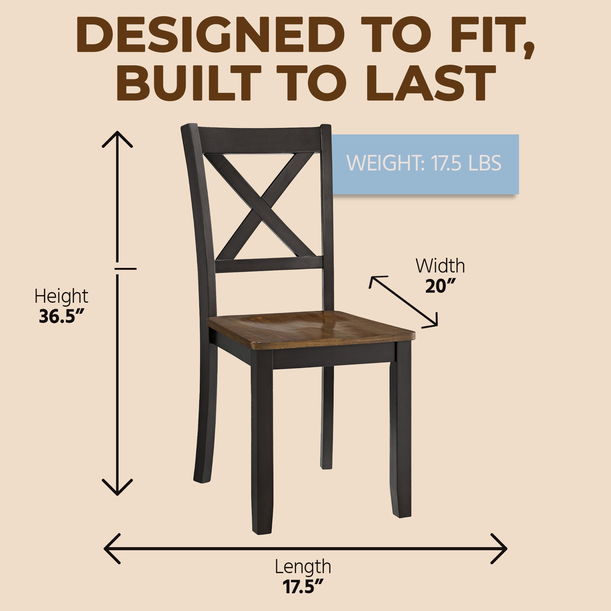ROME + OAK X-Back Farmhouse Wooden Kitchen Dining Chair in Black/Brown, (Used) - VMInnovations