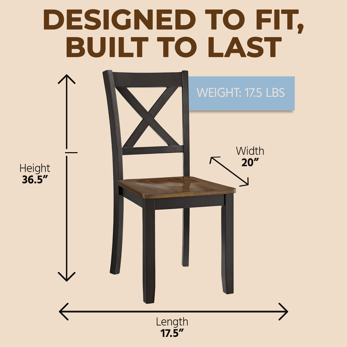 ROME + OAK X-Back Farmhouse Wooden Kitchen Dining Chair in Black/Brown(Open Box)