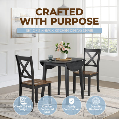 ROME + OAK X-Back Farmhouse Wooden Kitchen Dining Chair in Black/Brown, (Used) - VMInnovations