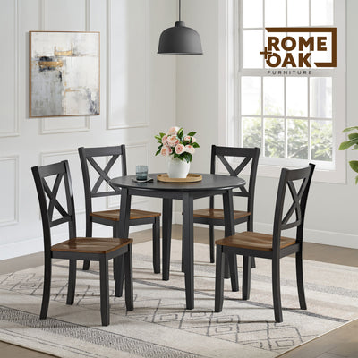 ROME + OAK X-Back Farmhouse Wooden Kitchen Dining Chair in Black/Brown, (Used) - VMInnovations