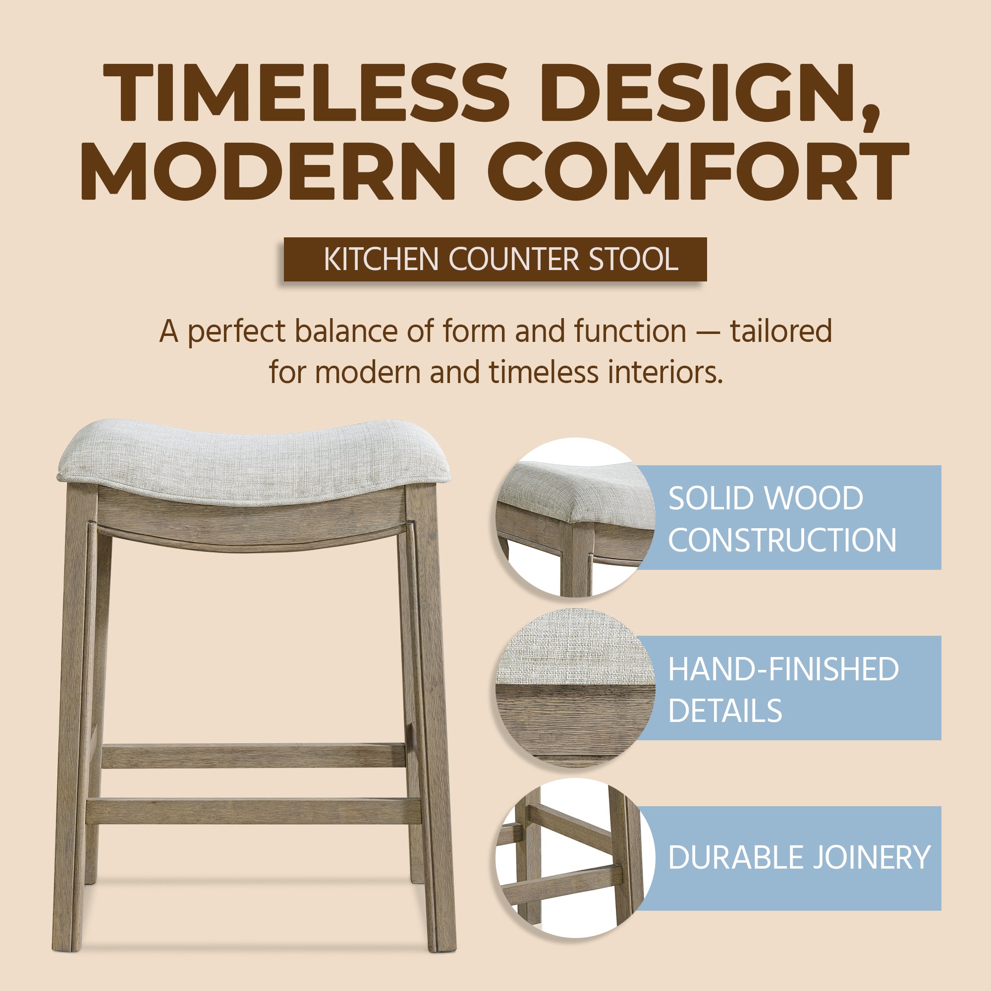ROME + OAK Parker Backless Saddle Kitchen Counter Stool, Reclaimed Oak(Open Box) - VMInnovations