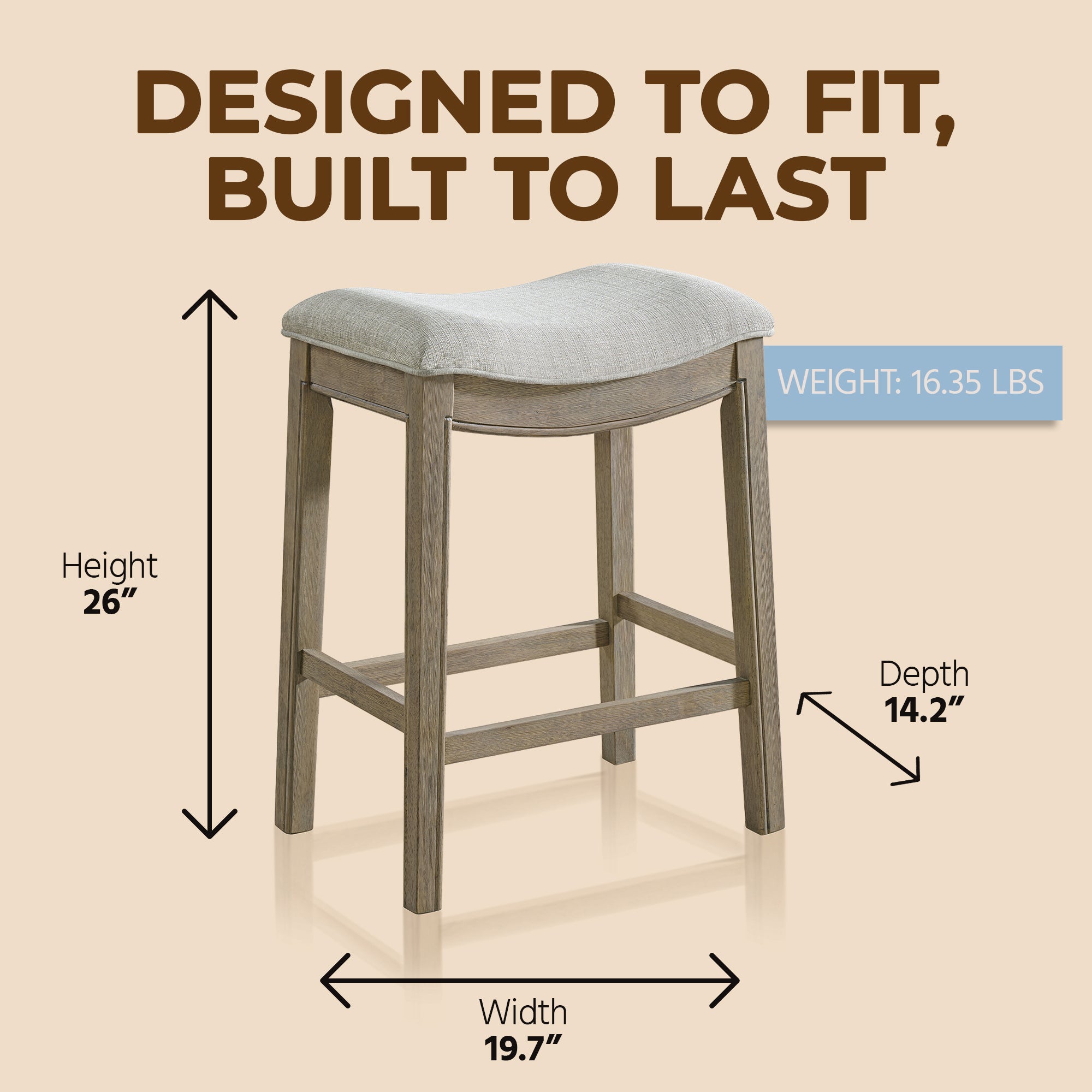 ROME + OAK Parker Backless Saddle Kitchen Counter Stool, Reclaimed Oak(Open Box) - VMInnovations