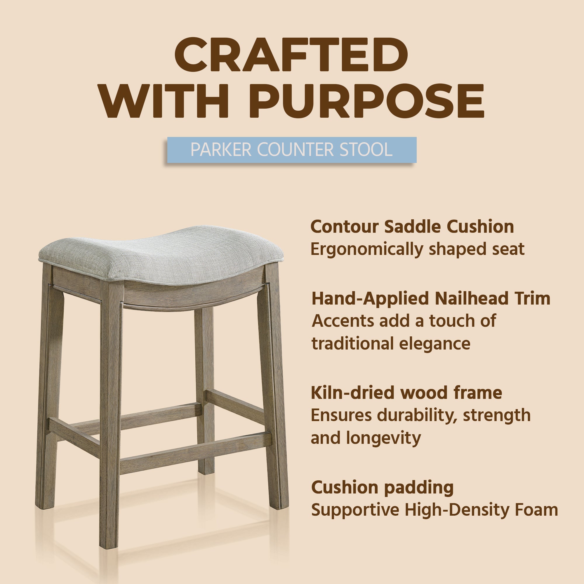 ROME + OAK Parker Backless Saddle Kitchen Counter Stool, Reclaimed Oak(Open Box) - VMInnovations