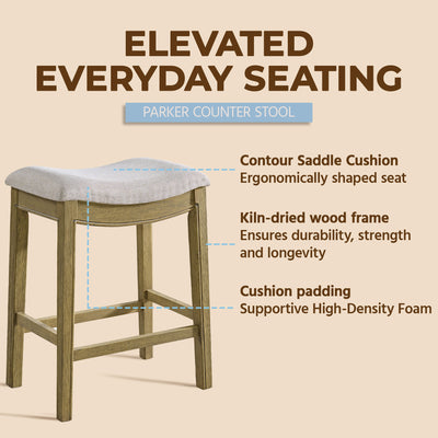 ROME + OAK Parker Backless Saddle Counter Stool, Natural, Cream Upholstery, 2 Pack