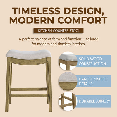 ROME + OAK Parker Backless Saddle Kitchen Counter Stool, Natural, Cream Upholstery (For Parts)