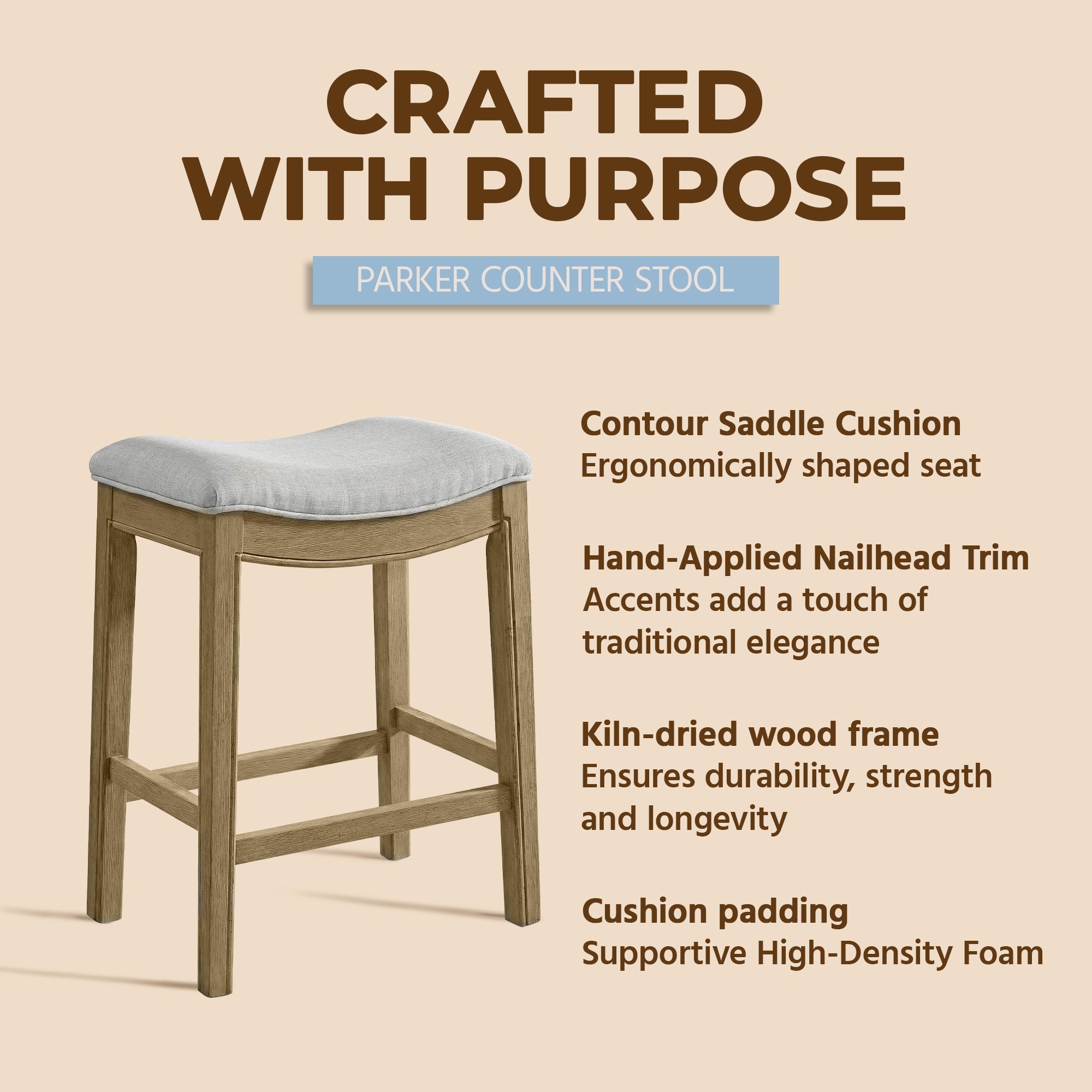 ROME + OAK Parker Backless Saddle Kitchen Counter Stool, Natural (Open Box) - VMInnovations