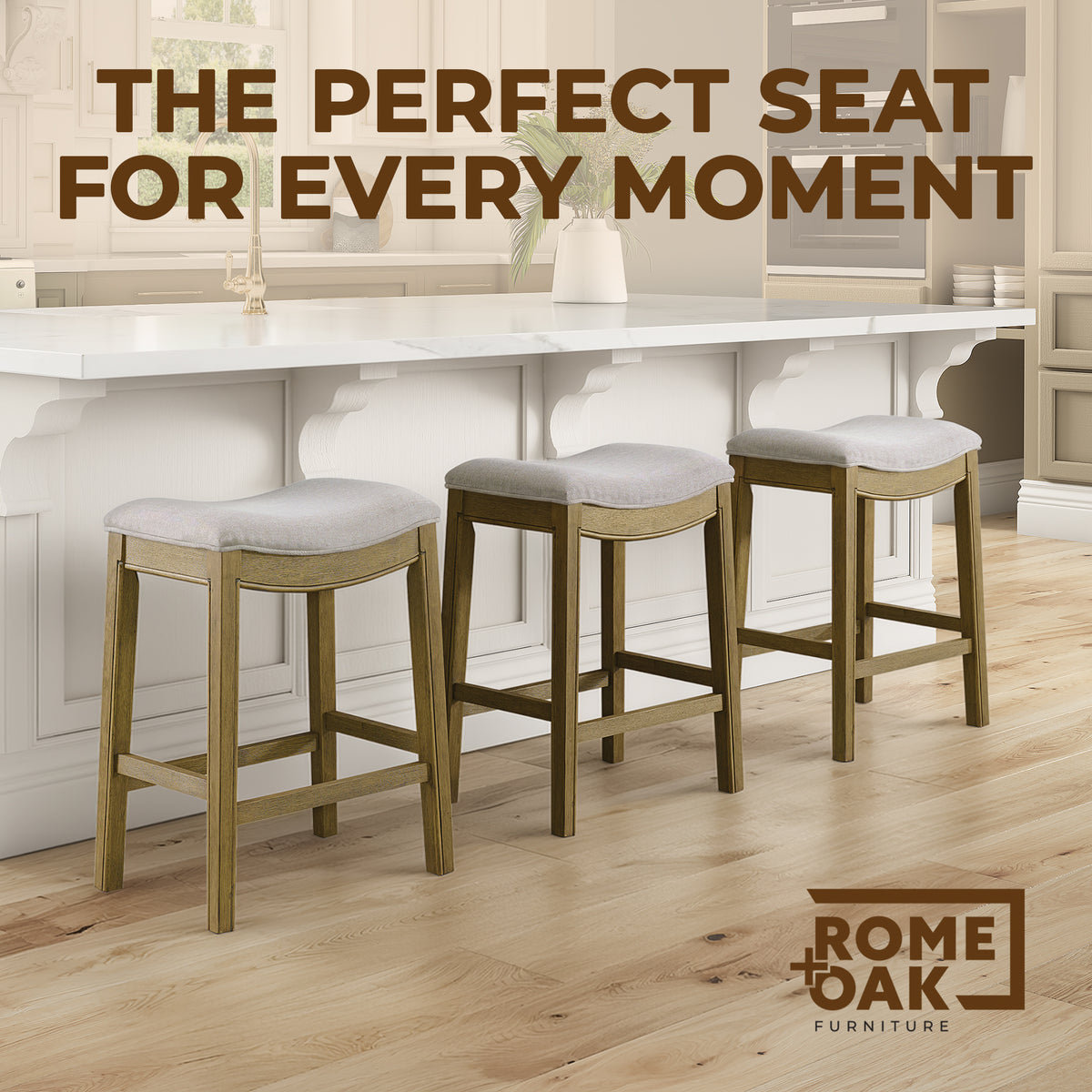 ROME + OAK Parker Backless Saddle Kitchen Counter Stool, Natural (Open Box) - VMInnovations