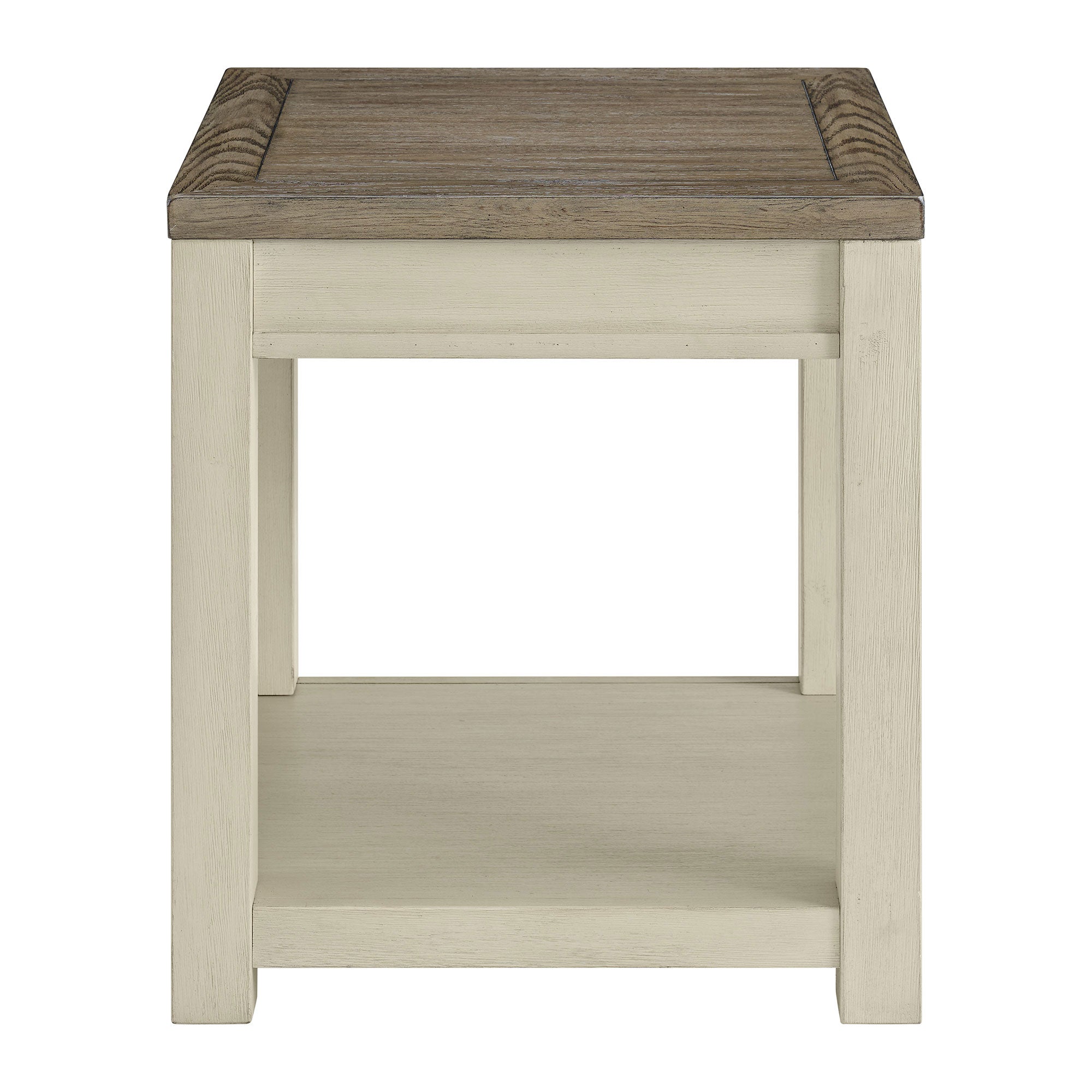 ROME + OAK Tate Farmhouse Wood End Table with Shelf, Brown and Cream, 2 Pack