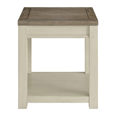 ROME + OAK Tate Farmhouse Wood End Table with Shelf, Brown and Cream, 2 Pack