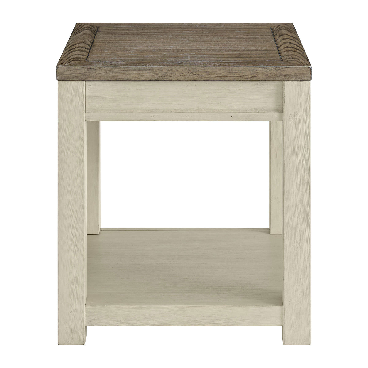 ROME + OAK Tate Farmhouse Wood End Table with Shelf, Brown and Cream, 2 Pack
