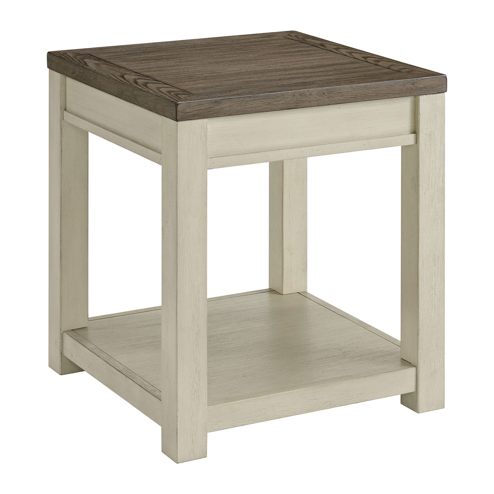 ROME + OAK Tate Farmhouse Wood End Table with Shelf, Weathered Brown and Cream - VMInnovations