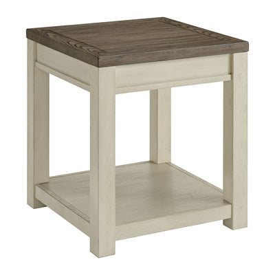 ROME + OAK Tate Farmhouse Wood End Table with Shelf, Weathered Brown and Cream - VMInnovations