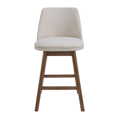 ROME + OAK Rowan 26" Swivel Counter Stool, Walnut, Soft Linen Fabric, Set of 3