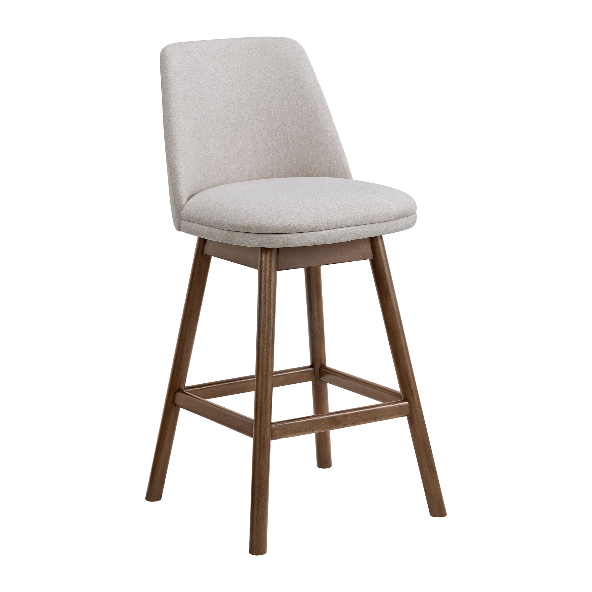 ROME + OAK Rowan 26" Swivel Counter Stool, Walnut, Soft Linen Fabric, Set of 4