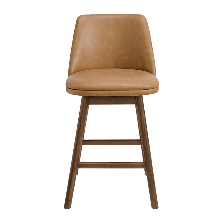 ROME + OAK Rowan 26" Swivel Counter Stool, Walnut Finish Vegan Leather(Open Box) - VMInnovations