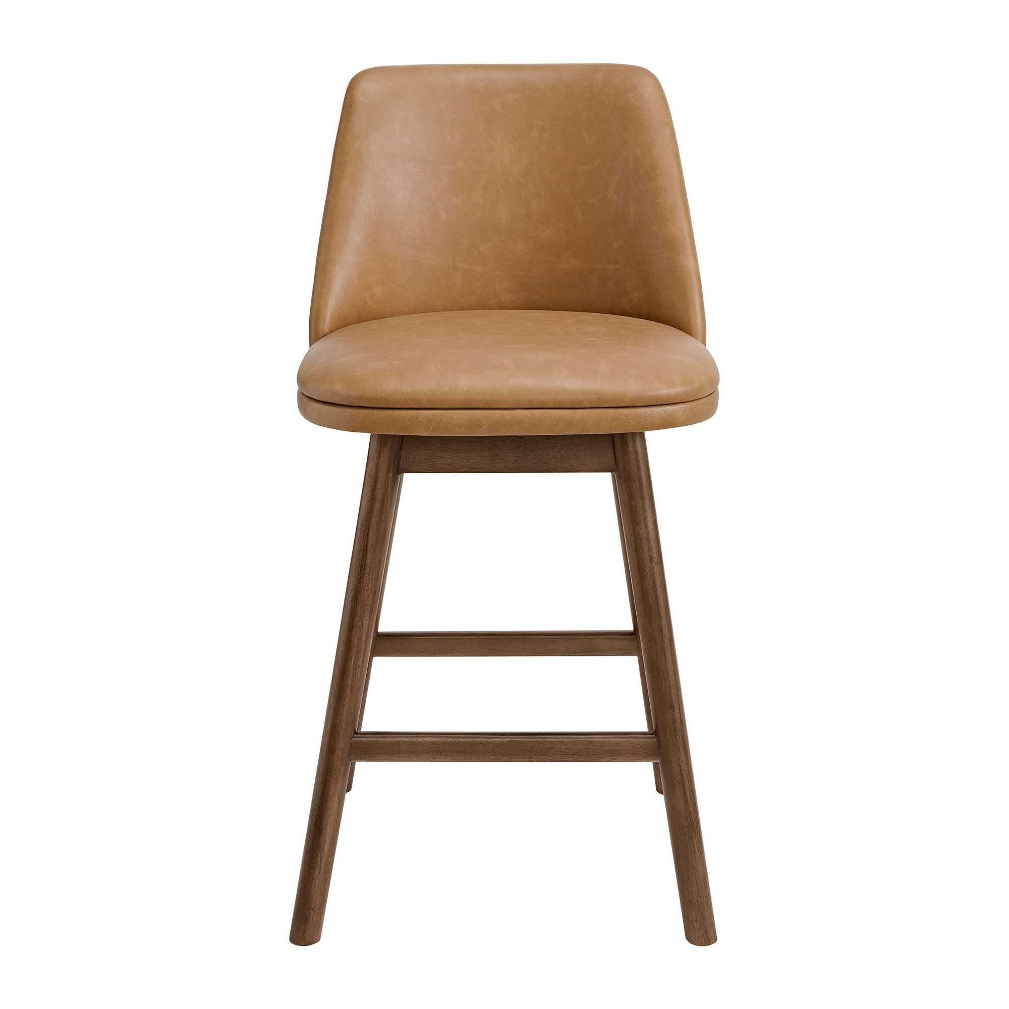 ROME + OAK Rowan 26" Swivel Counter Stool, Walnut Finish & Brown Leather, 3 Pack