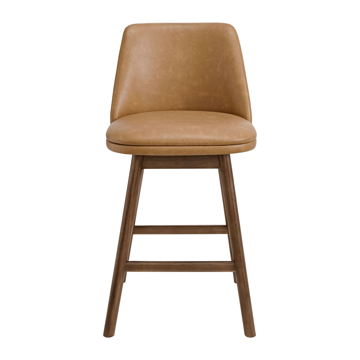 ROME + OAK Rowan 26" Swivel Counter Stool, Walnut Finish & Brown Leather, 3 Pack