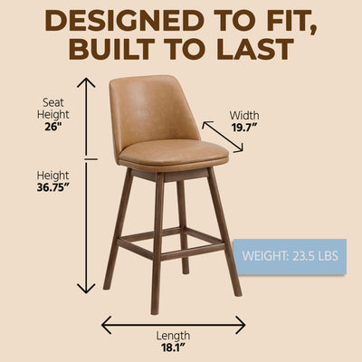 ROME + OAK Rowan 26" Swivel Counter Stool, Walnut Finish (For Parts)