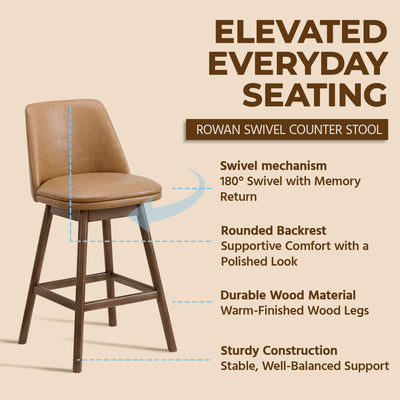 ROME + OAK Rowan 26" Swivel Counter Stool, Walnut Finish (For Parts) - VMInnovations