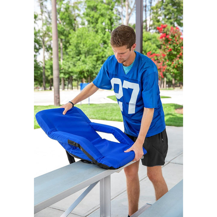 Camco 2 Pack Stadium Seat Foldable Padded Back Support Cushion , Armrests, Blue