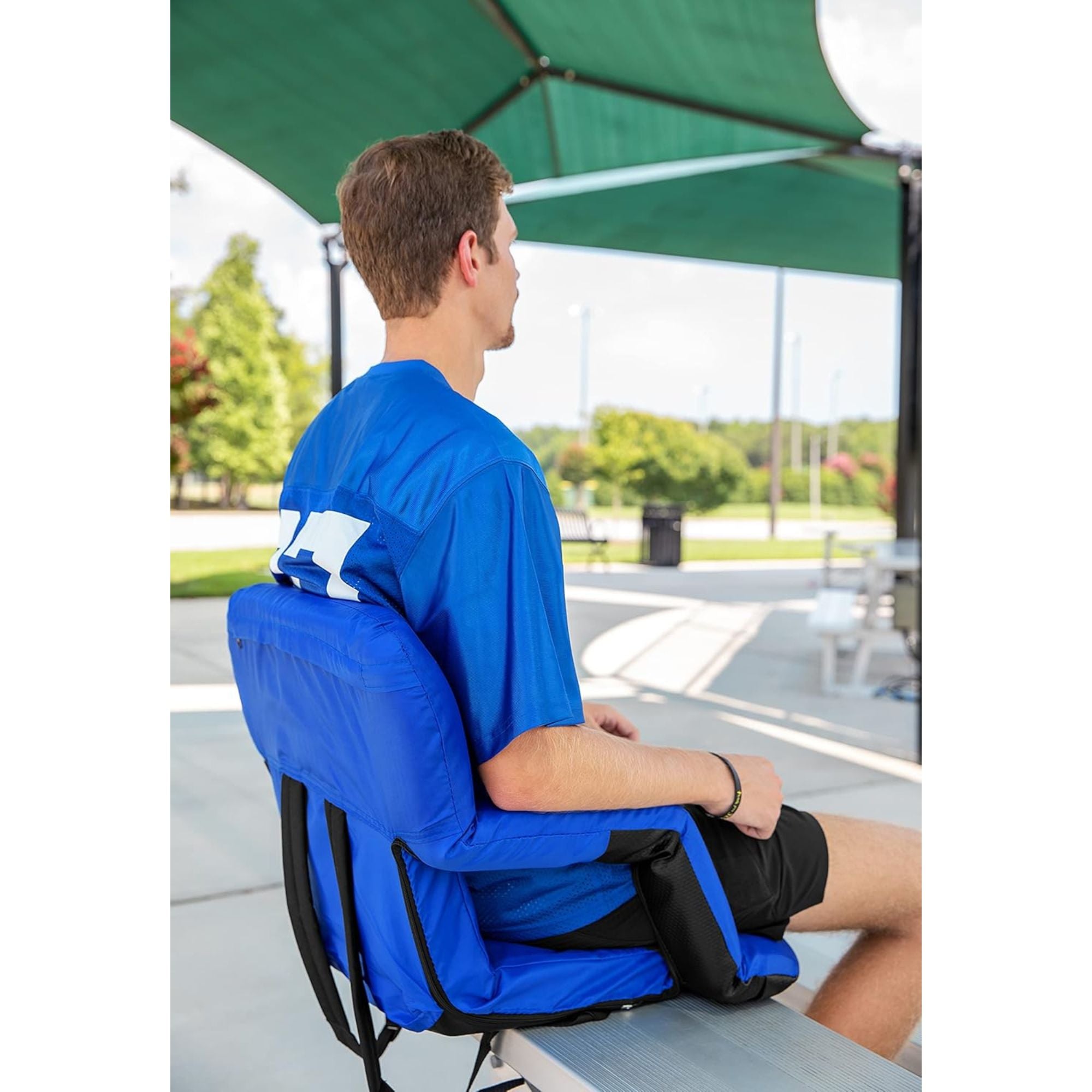 Camco 4 Pack Stadium Seat Foldable Padded Back Support Cushion , Armrests, Blue