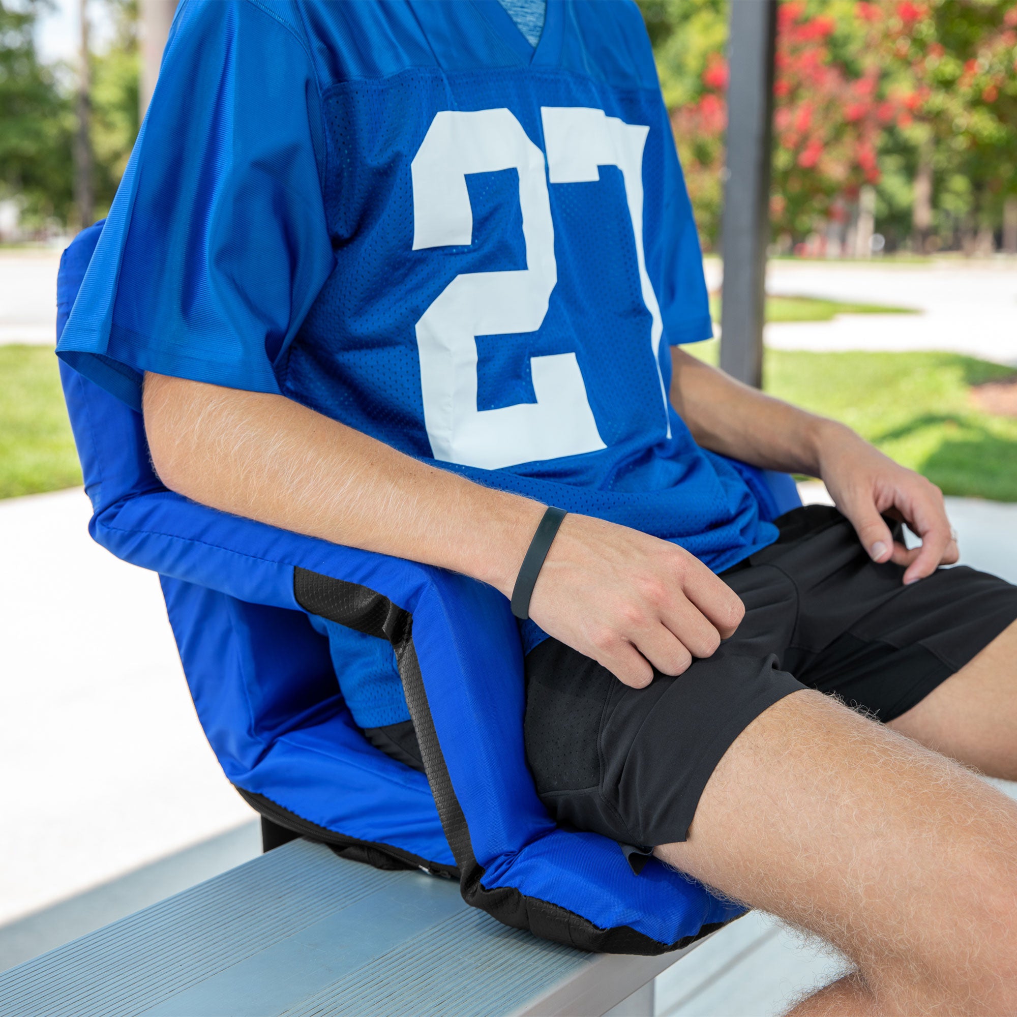 Camco 2 Pack Stadium Seat Foldable Padded Back Support Cushion , Armrests, Blue