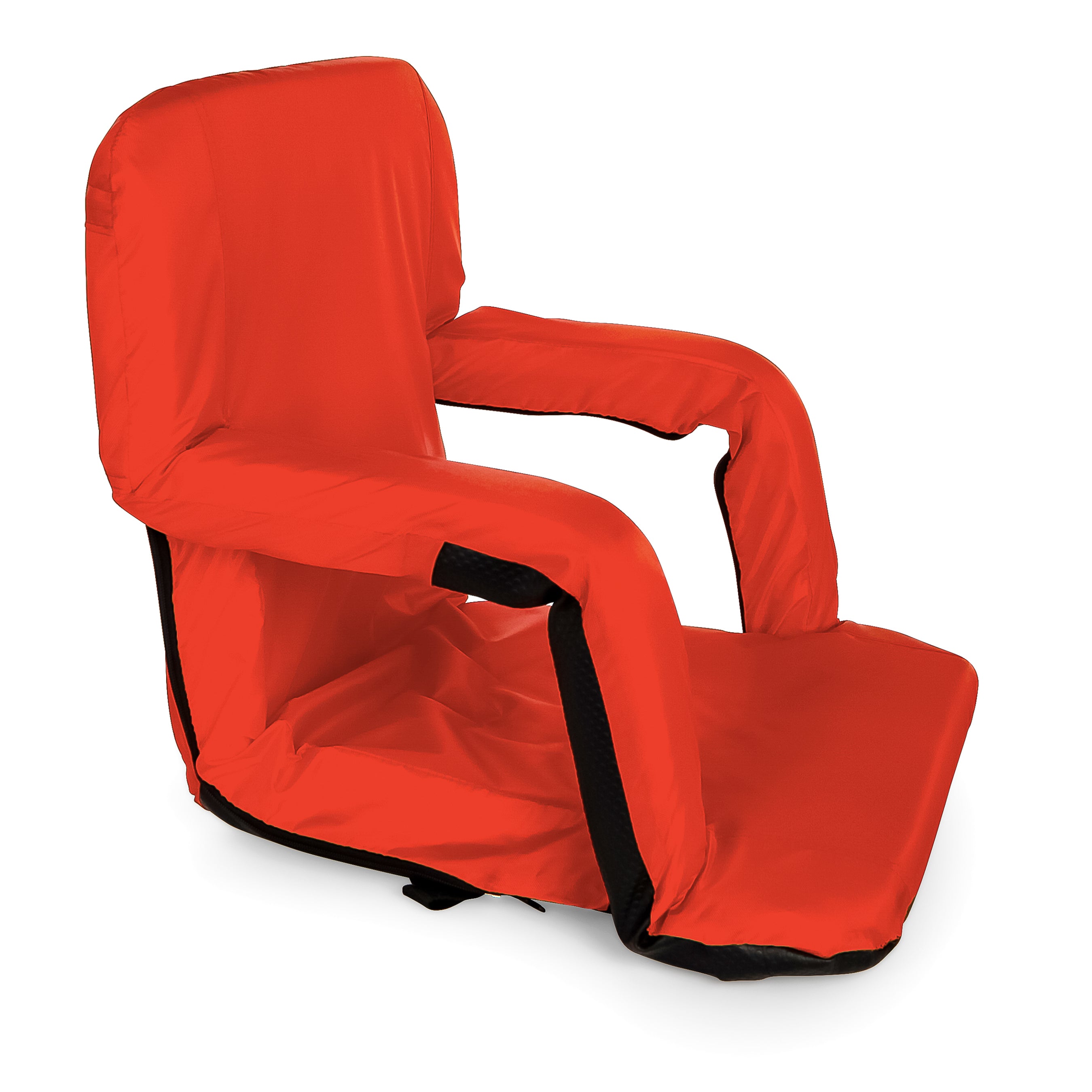 Camco Portable Stadium Seat Foldable Padded Cushion, Back Support, Armrests, Red - VMInnovations
