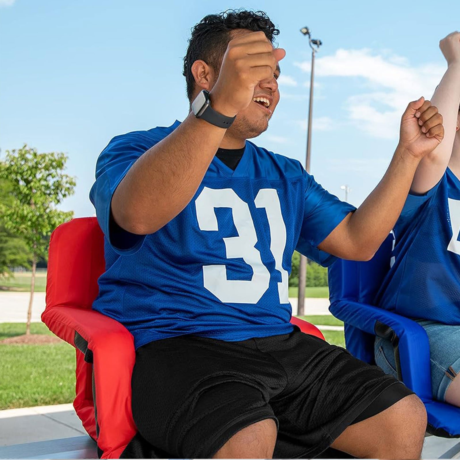 Camco Portable Stadium Seat Foldable Padded Cushion, Back Support, Armrests, Red - VMInnovations