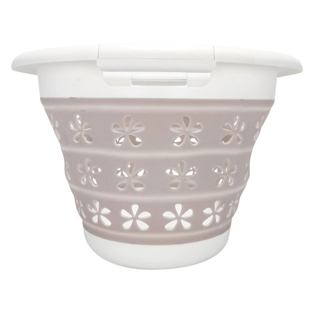 Camco Collapsible Laundry Basket, Plastic Bin, Handles for Storage, Small, Taupe