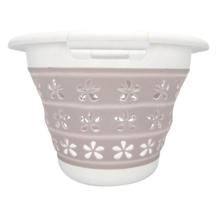 Camco Collapsible Laundry Basket, Plastic Bin, Handles for Storage, Small, Taupe