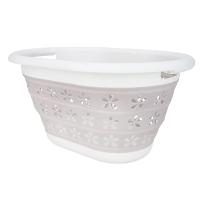 Camco Collapsible Laundry Basket, Plastic Bin, Handles for Storage, Small, Taupe