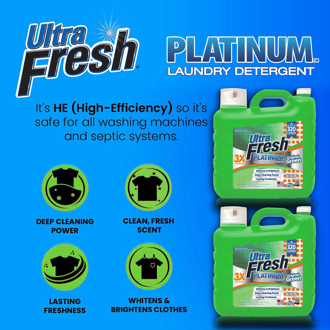 Ultra Fresh 2 Pack 3X Platinum Liquid Laundry Detergent 320 Load, Original Green