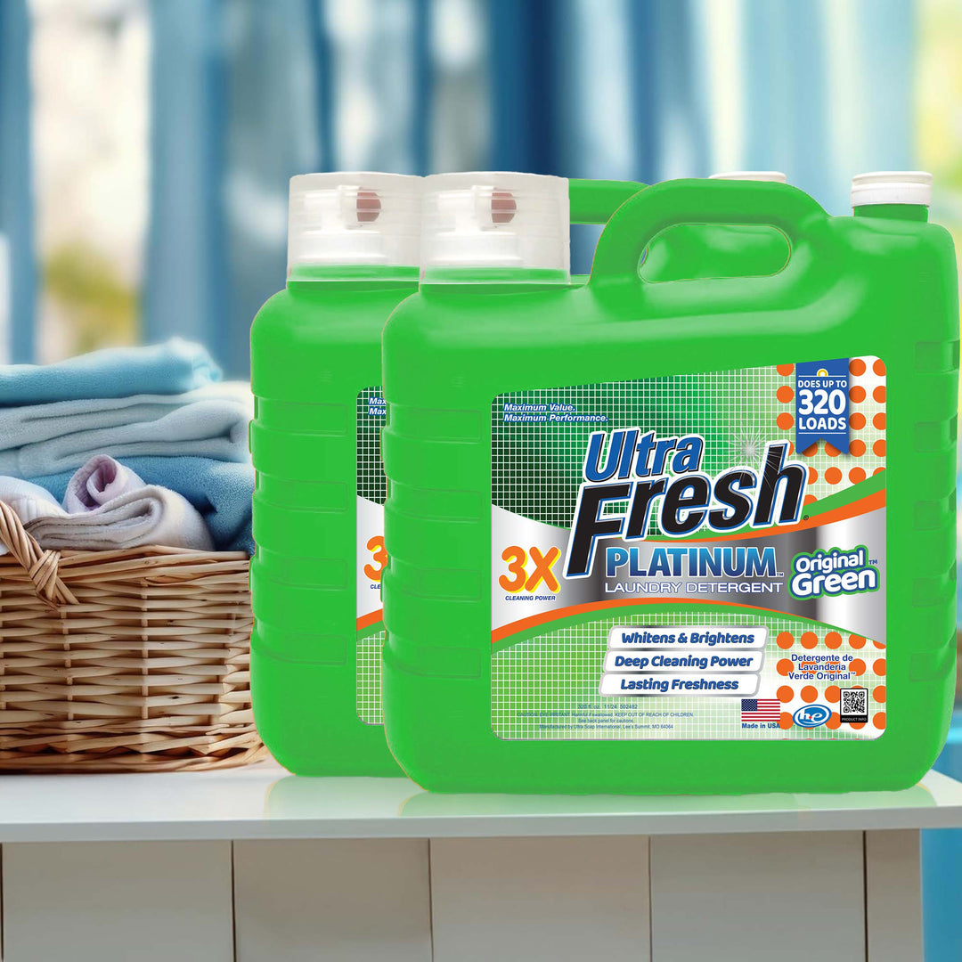 Ultra Fresh 2 Pack 3X Platinum Liquid Laundry Detergent 320 Load, Original Green