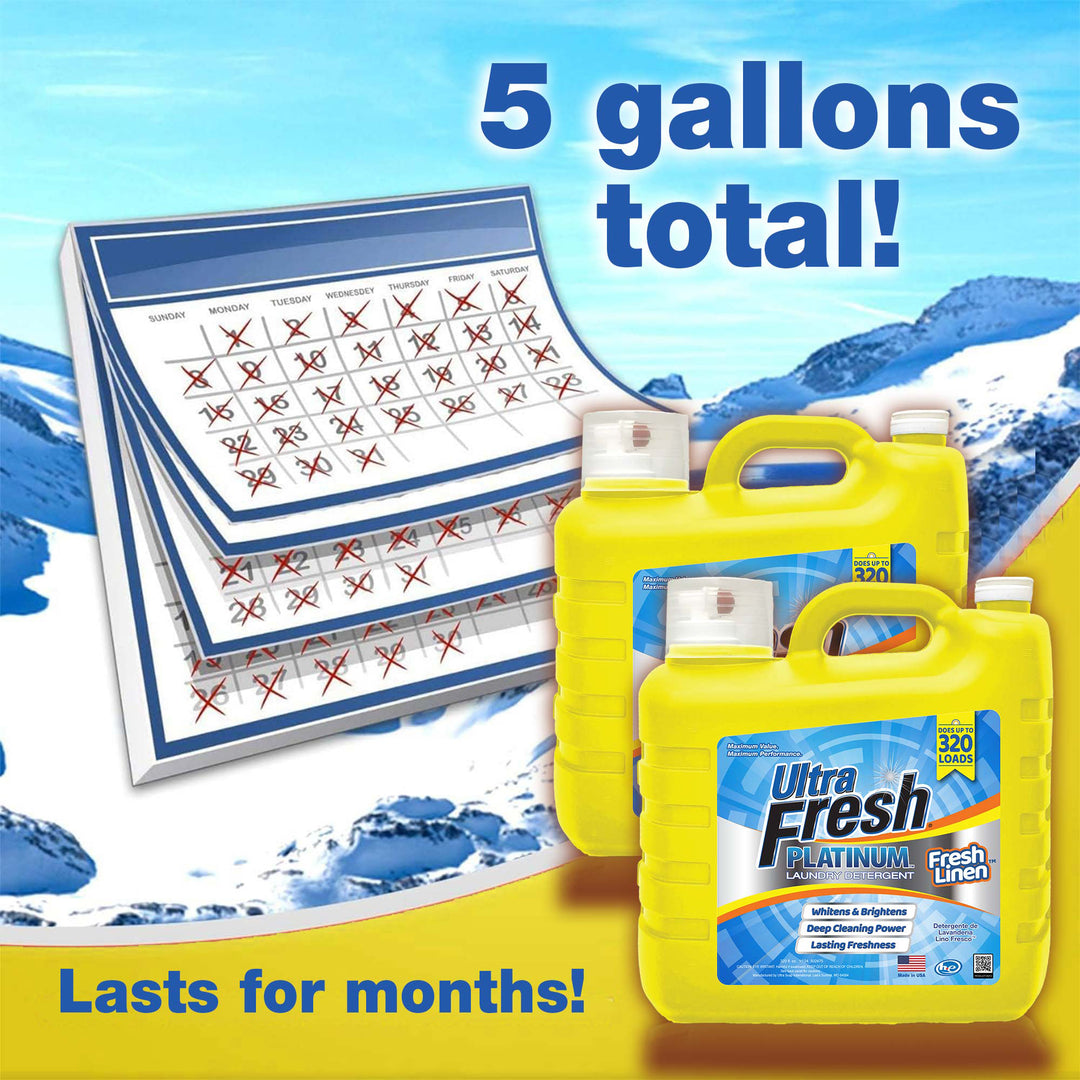 Ultra Fresh 2 Pack Platinum Liquid Laundry Detergent, 320 Loads, Fresh Linen