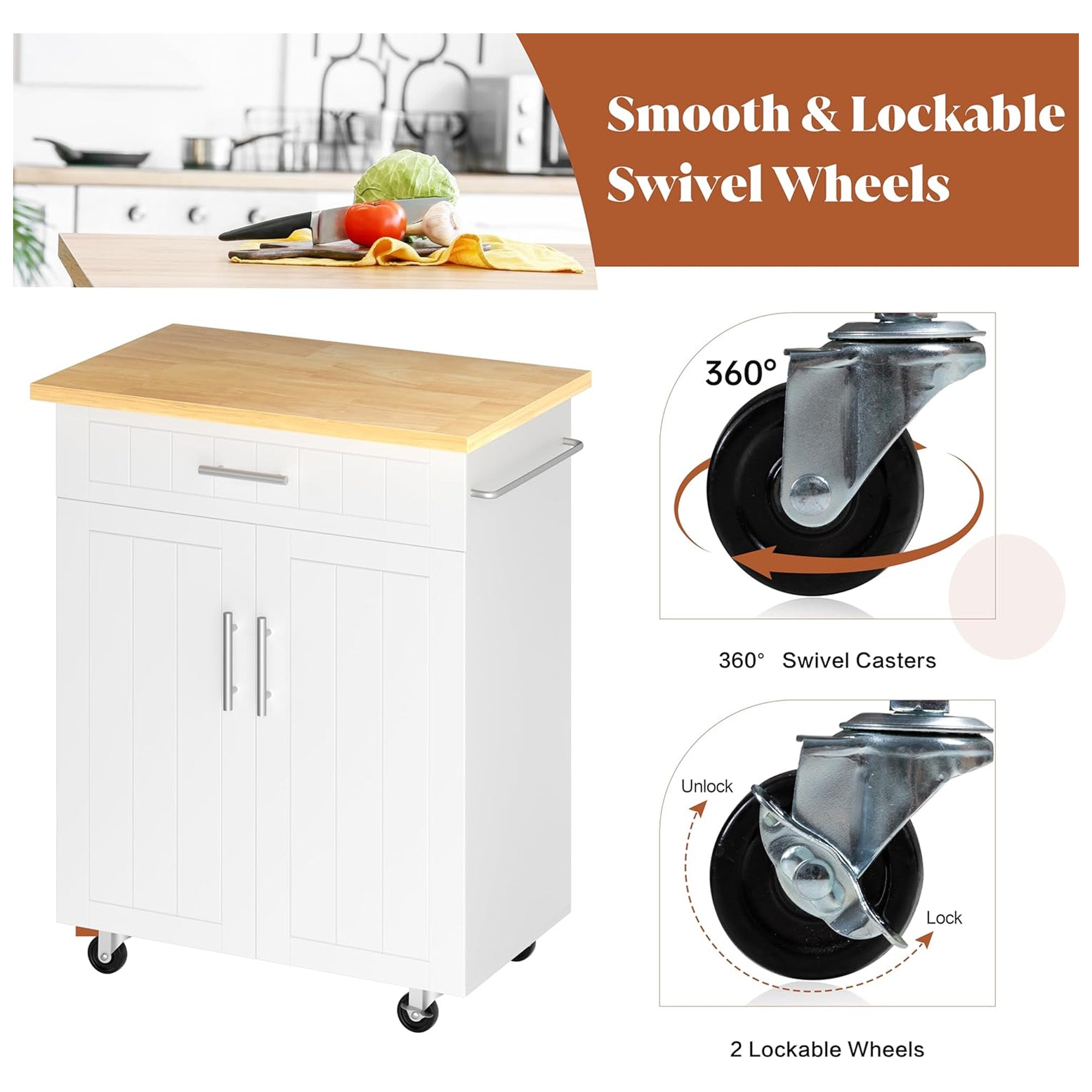 SUNLEI Kitchen Island w/Wheels, Drawer & Storage Cabinet, 26" Wide(For Parts) - VMInnovations