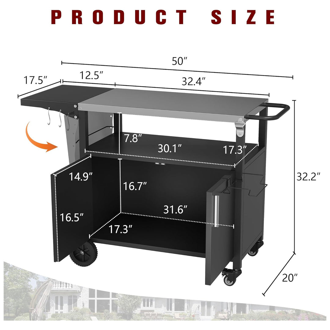 Vongrasig Grill Cart with Storage, Rolling BBQ Bar Table Stand, Black(Open Box)